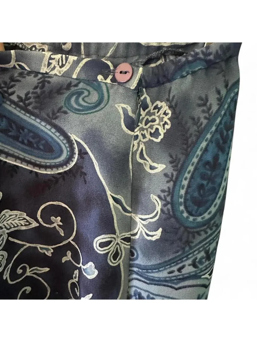 Vintage REQUIREMENTS Blue & White Floral Paisley Maxi Skirt - Size L